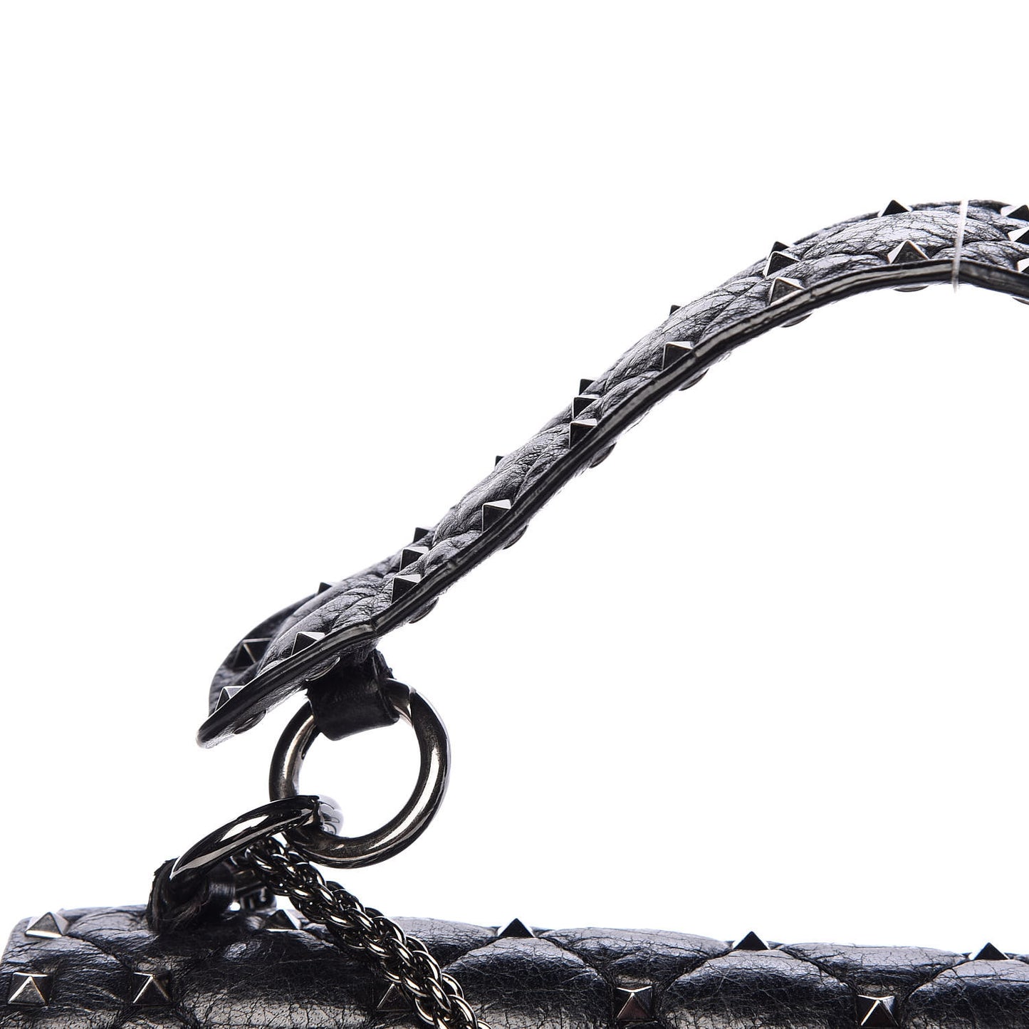Craquele Nappa Medium Rockstud Spike Shoulder Bag Black
