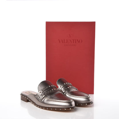 Valentino Garavani Metallic Lambskin Soul Rockstud Flat Mules 39 Silver 15 of 15