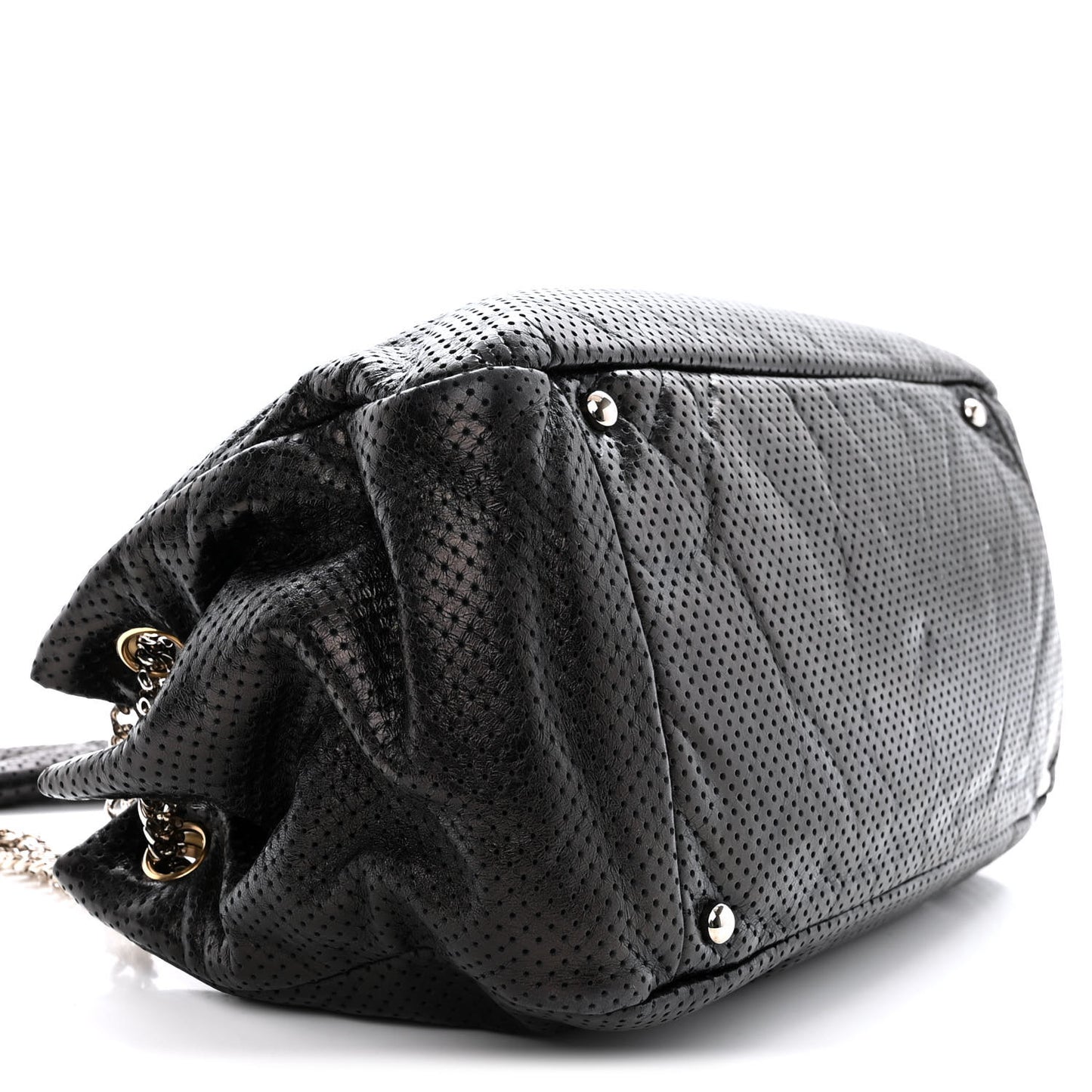 Calfskin Perforated Large Drill Accordion Flap Black