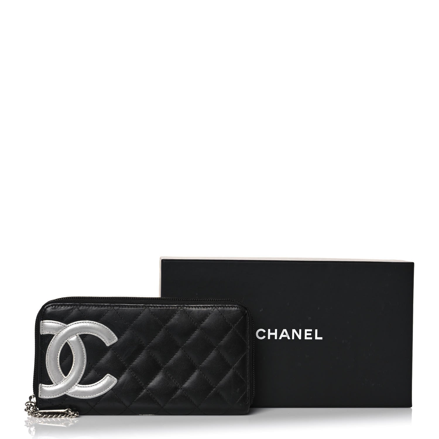 Chanel Calfskin Quilted Cambon Large Gusset Zip Around Wallet Black Silver 12 of 12