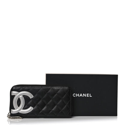 Chanel Calfskin Quilted Cambon Large Gusset Zip Around Wallet Black Silver 12 of 12
