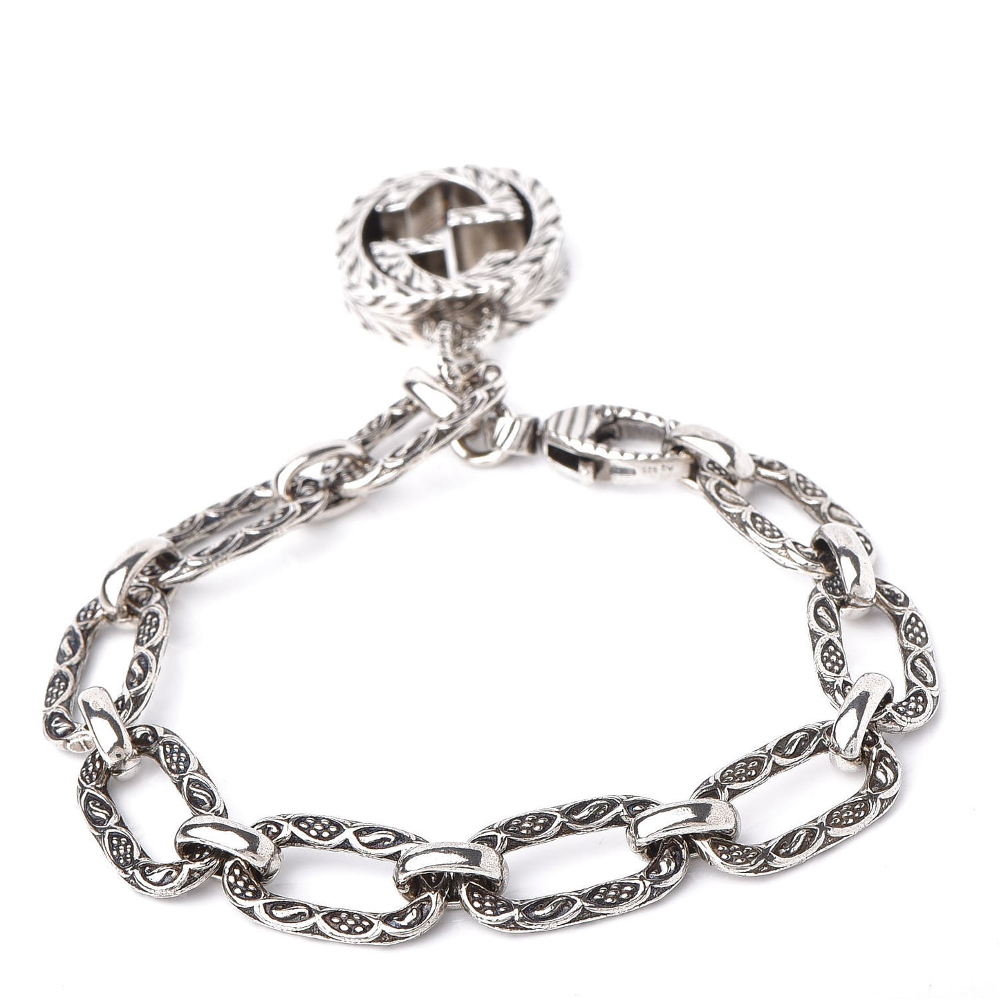 Sterling Silver Textured Interlocking G Charm Bracelet