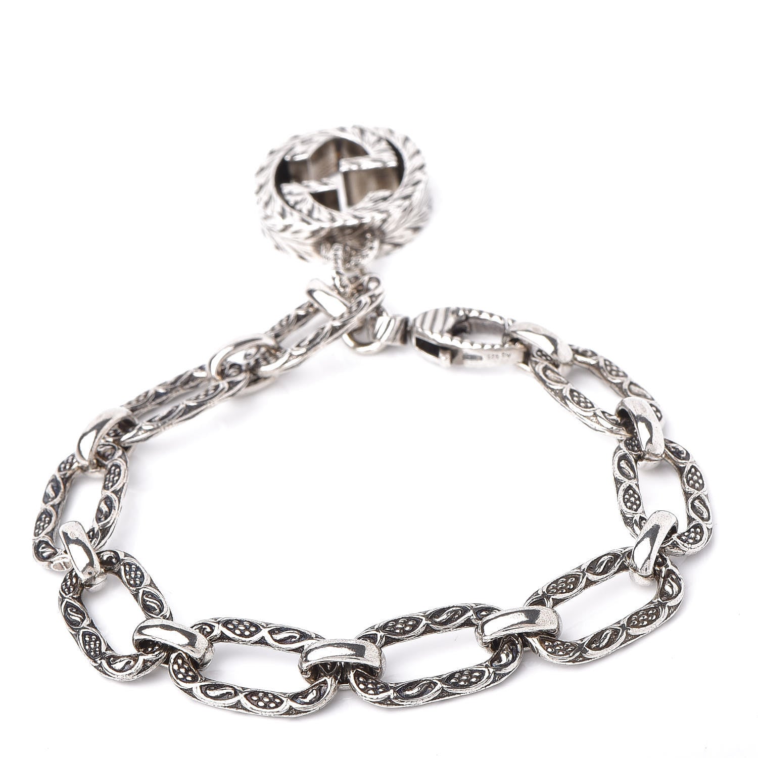 Gucci Sterling Silver Textured Interlocking G Charm Bracelet 3 of 4