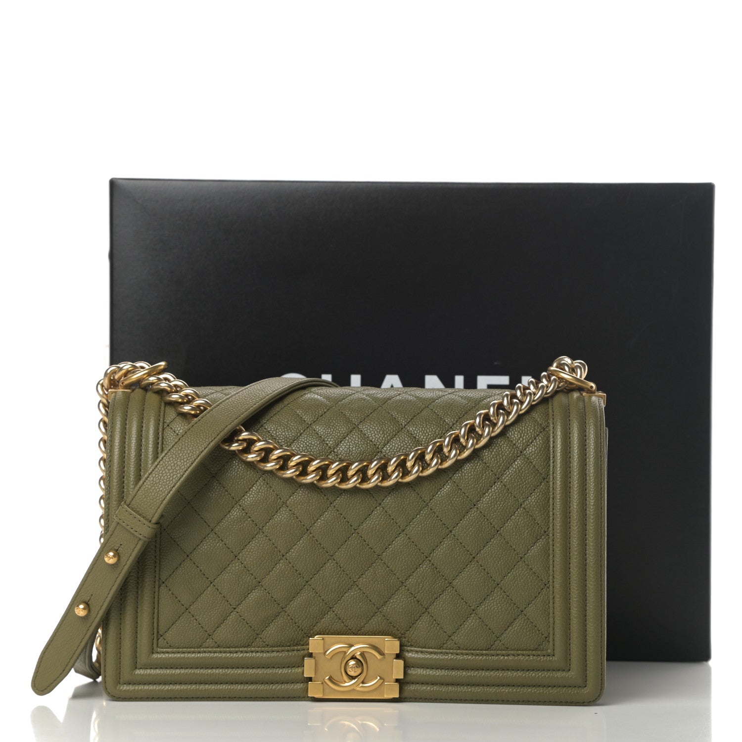 Chanel Caviar Quilted New Medium Boy Flap Khaki 14 of 14