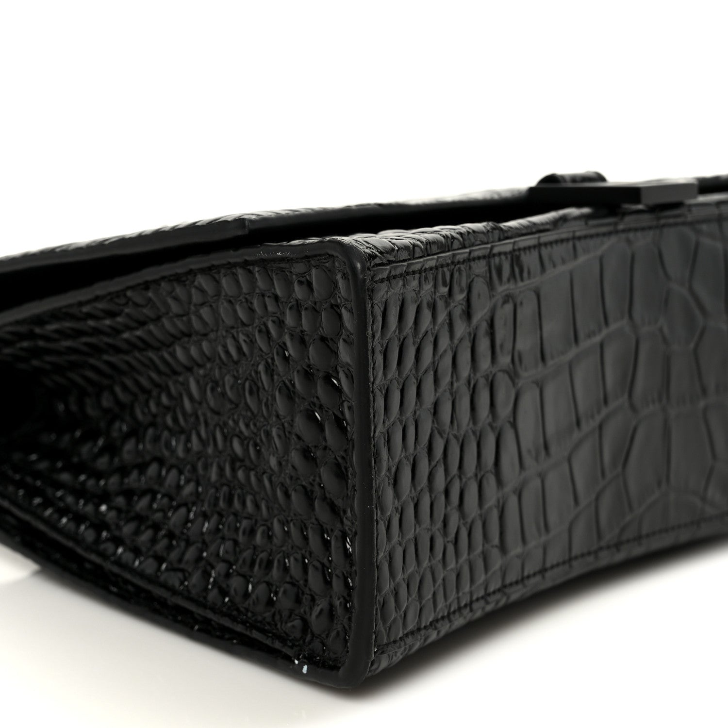 Balenciaga Shiny Calfskin Monochrome Crocodile Embossed Medium Hourglass Top Handle Bag Black 9 of 10