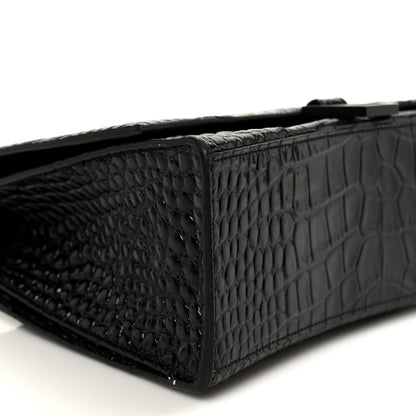 Balenciaga Shiny Calfskin Monochrome Crocodile Embossed Medium Hourglass Top Handle Bag Black 9 of 10