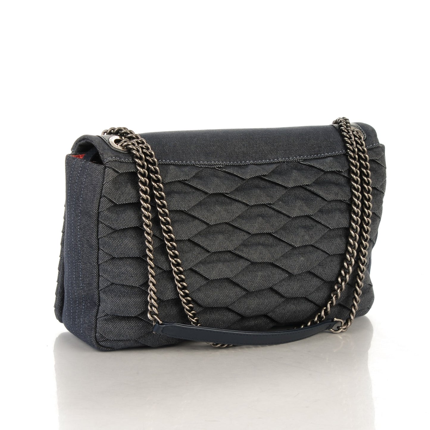 Denim Pleated Denim Turtle Flap Dark Blue