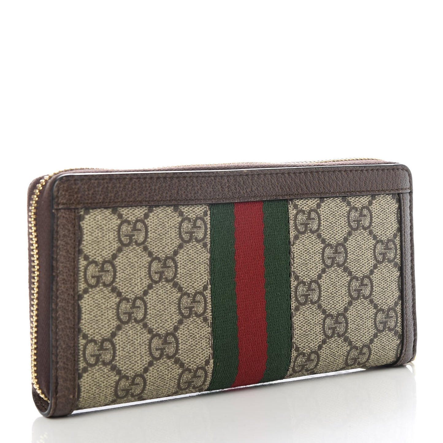 GG Supreme Monogram Web Ophidia Zip Around Wallet Brown
