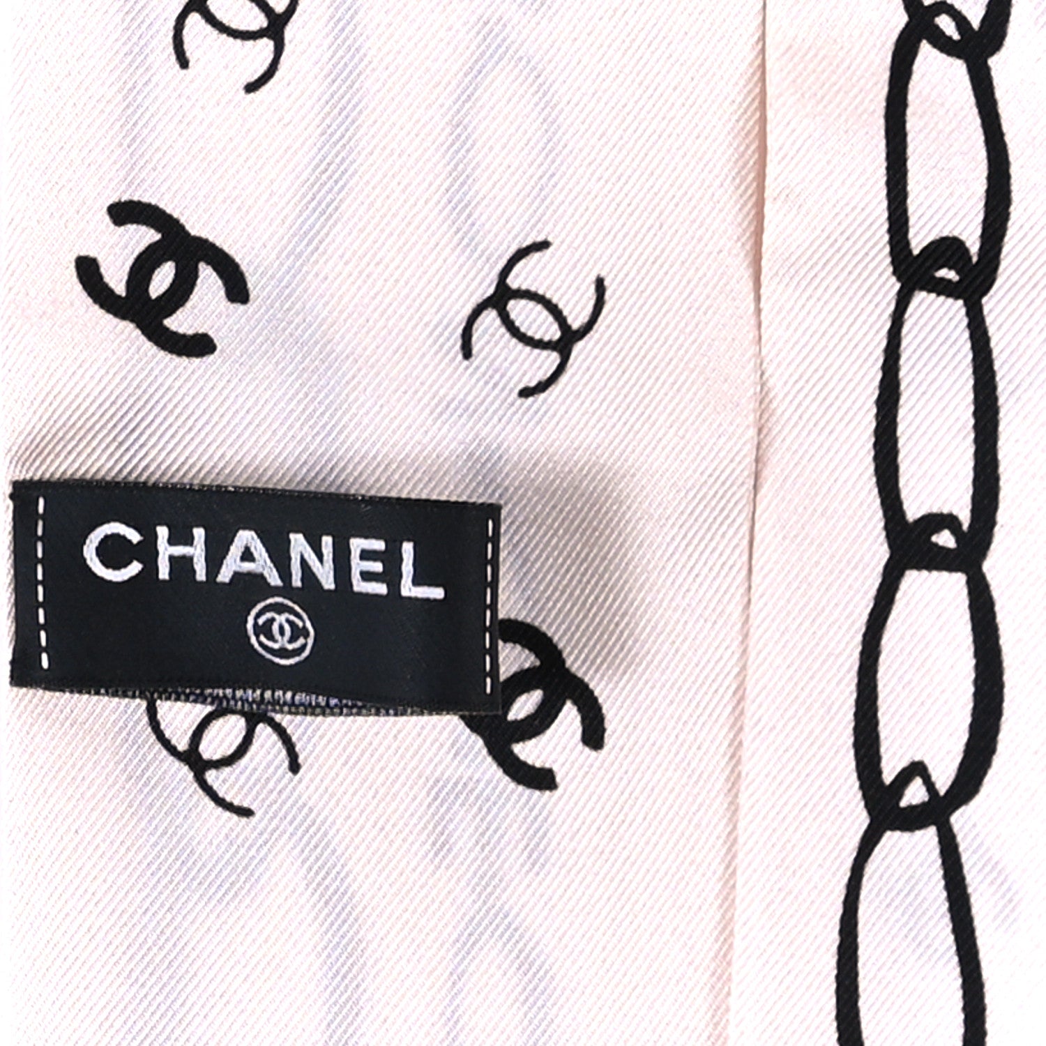 Chanel Silk Logo Slim Bandeau Scarf Ecru Black 3 of 3