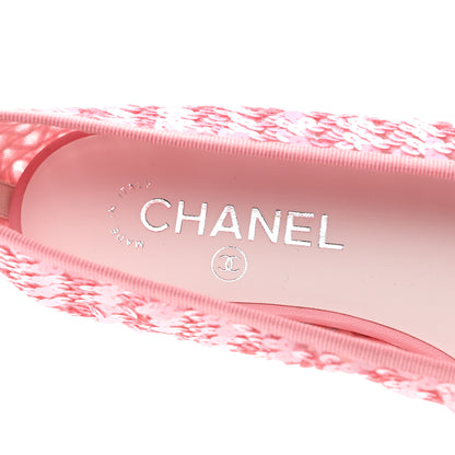 Chanel Sequins Satin Cap Toe CC Flat 37 Pink Black 7 of 8