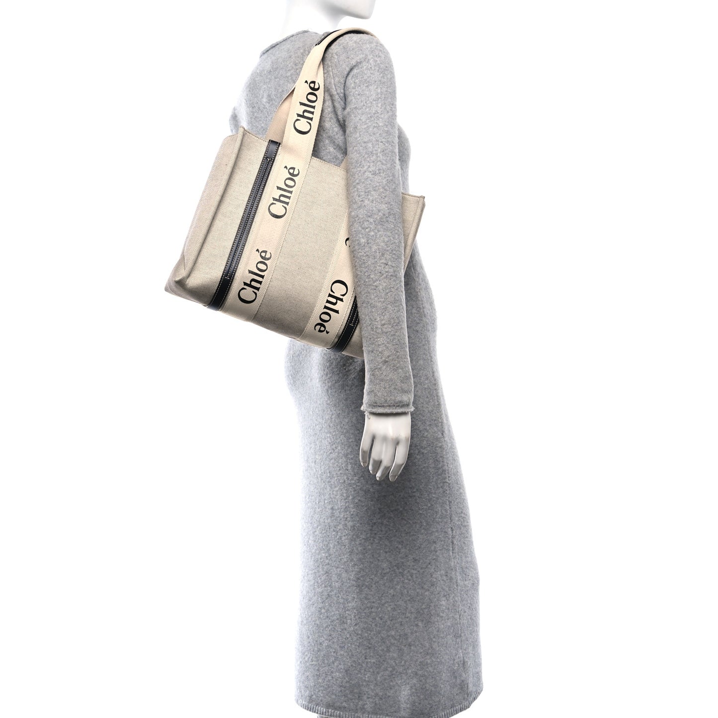 Cotton Calfskin Medium Woody Ribbon Tote White Blue