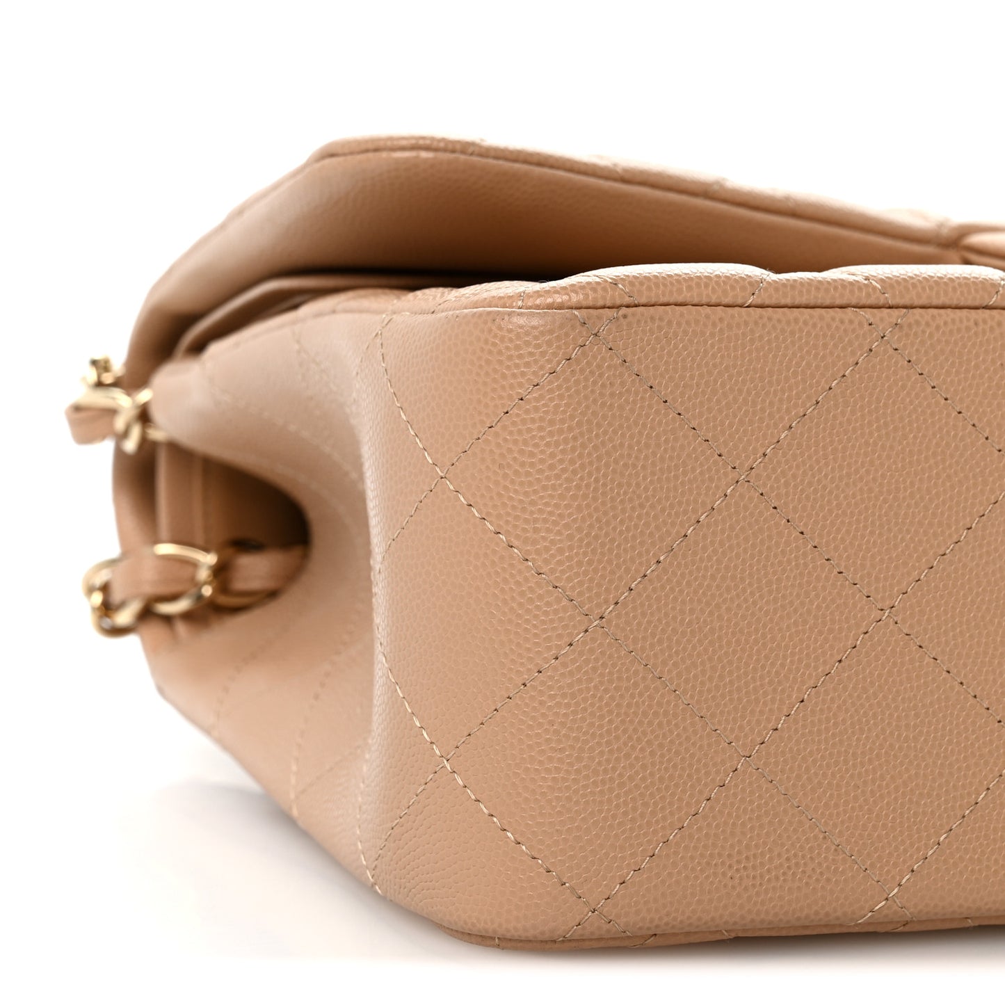 Caviar Quilted Jumbo Double Flap Beige Clair