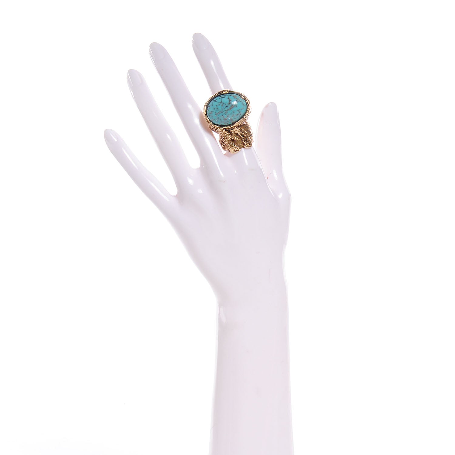 Saint Laurent Glass Cabochon Arty Ovale Ring 7 Gold Turquoise 2 of 4