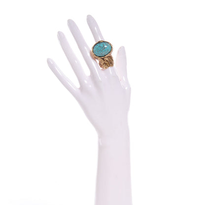 Saint Laurent Glass Cabochon Arty Ovale Ring 7 Gold Turquoise 2 of 4