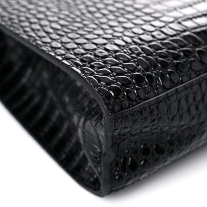 Saint Laurent Shiny Calfskin Crocodile Embossed Manhattan Baguette Black 9 of 11