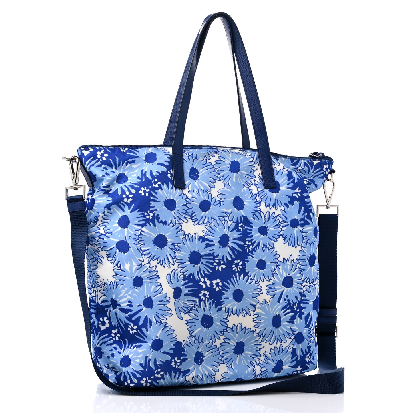 Tessuto Nylon Saffiano Floral Print Tote Baltico Dis Primule