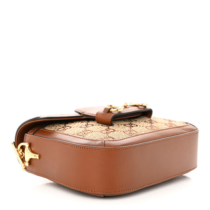 Gucci New Canvas Charisma Calfskin Crystal GG Monogram Mini Horsebit 1955 Shoulder Bag Camel Ebony 4 of 10