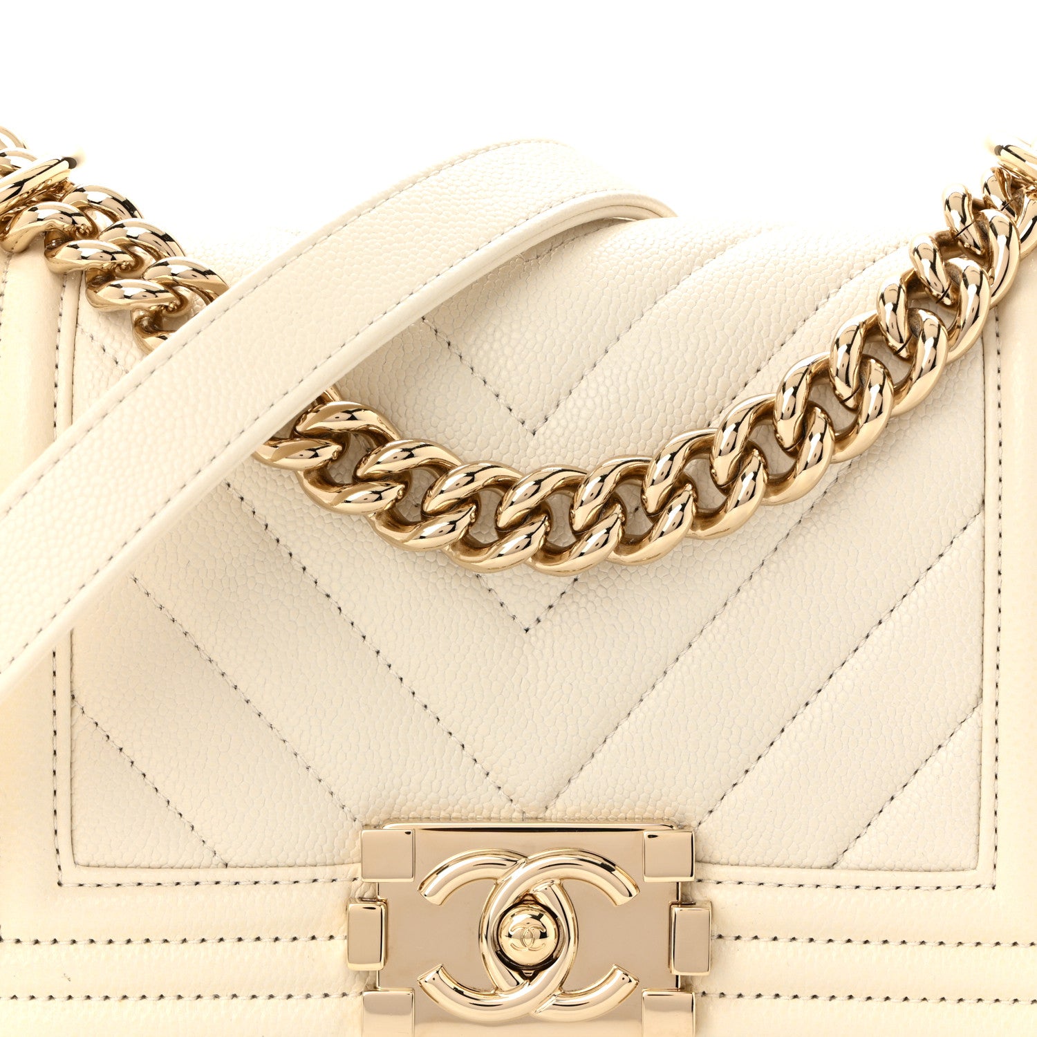 Chanel Caviar Chevron Quilted Small Boy Flap White 8 of 11