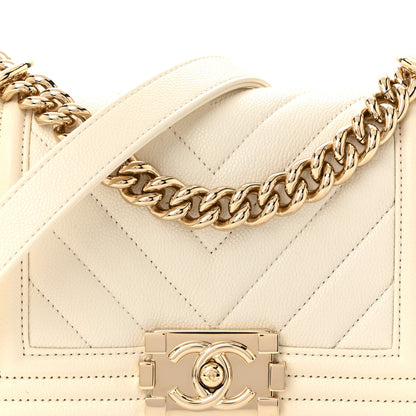 Chanel Caviar Chevron Quilted Small Boy Flap White 8 of 11