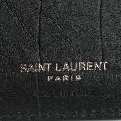 Saint Laurent Crocodile Embossed Calfskin Cassandre Credit Card Wallet Black 5 of 7