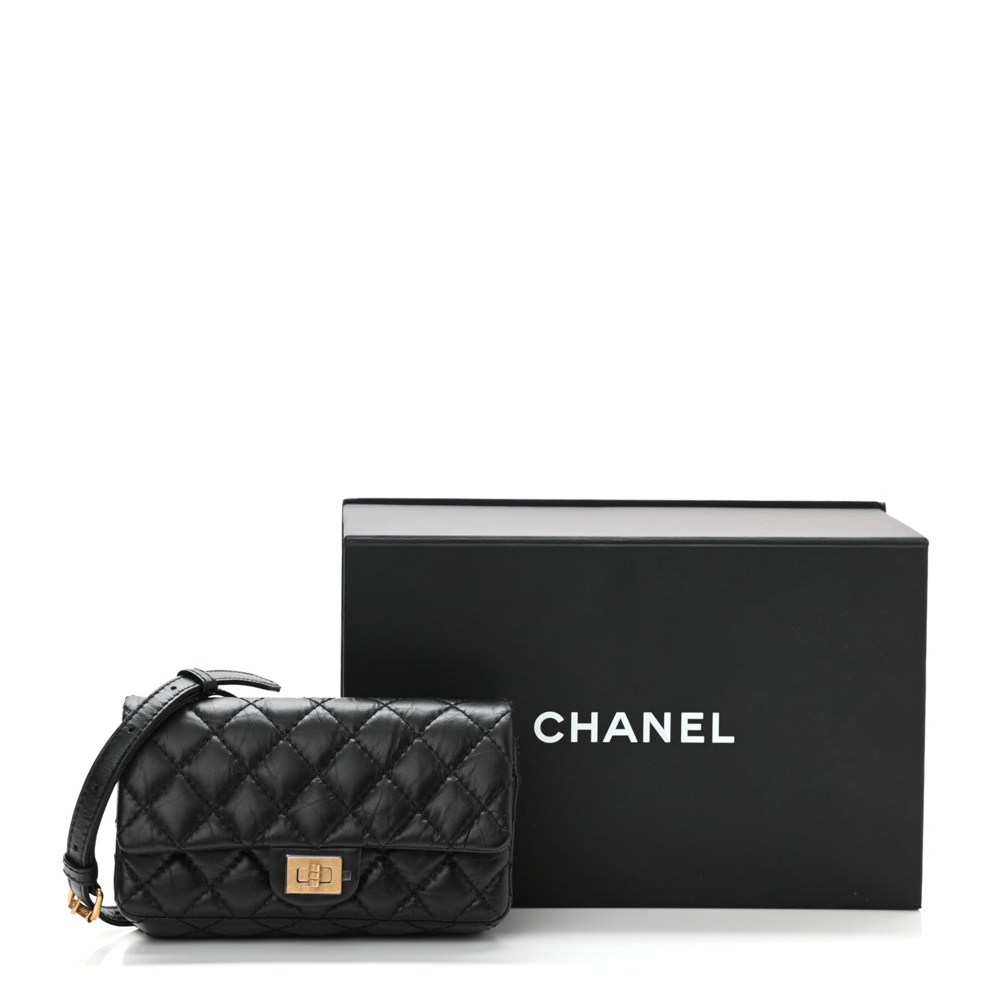 Aged Calfskin Quilted 2.55 Reissue Flap Belt Bag Clutch Black