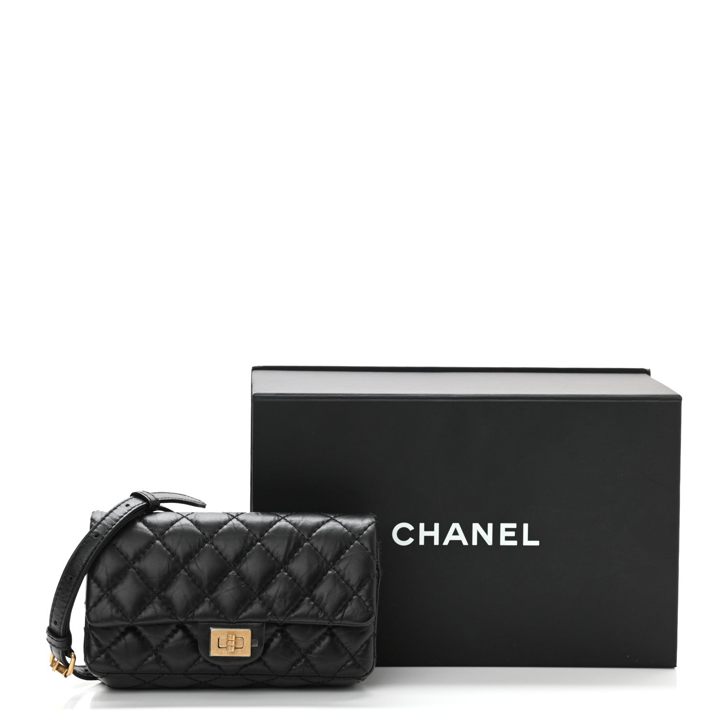 Chanel Aged Calfskin Quilted 2.55 Reissue Flap Belt Bag Clutch Black 10 of 10