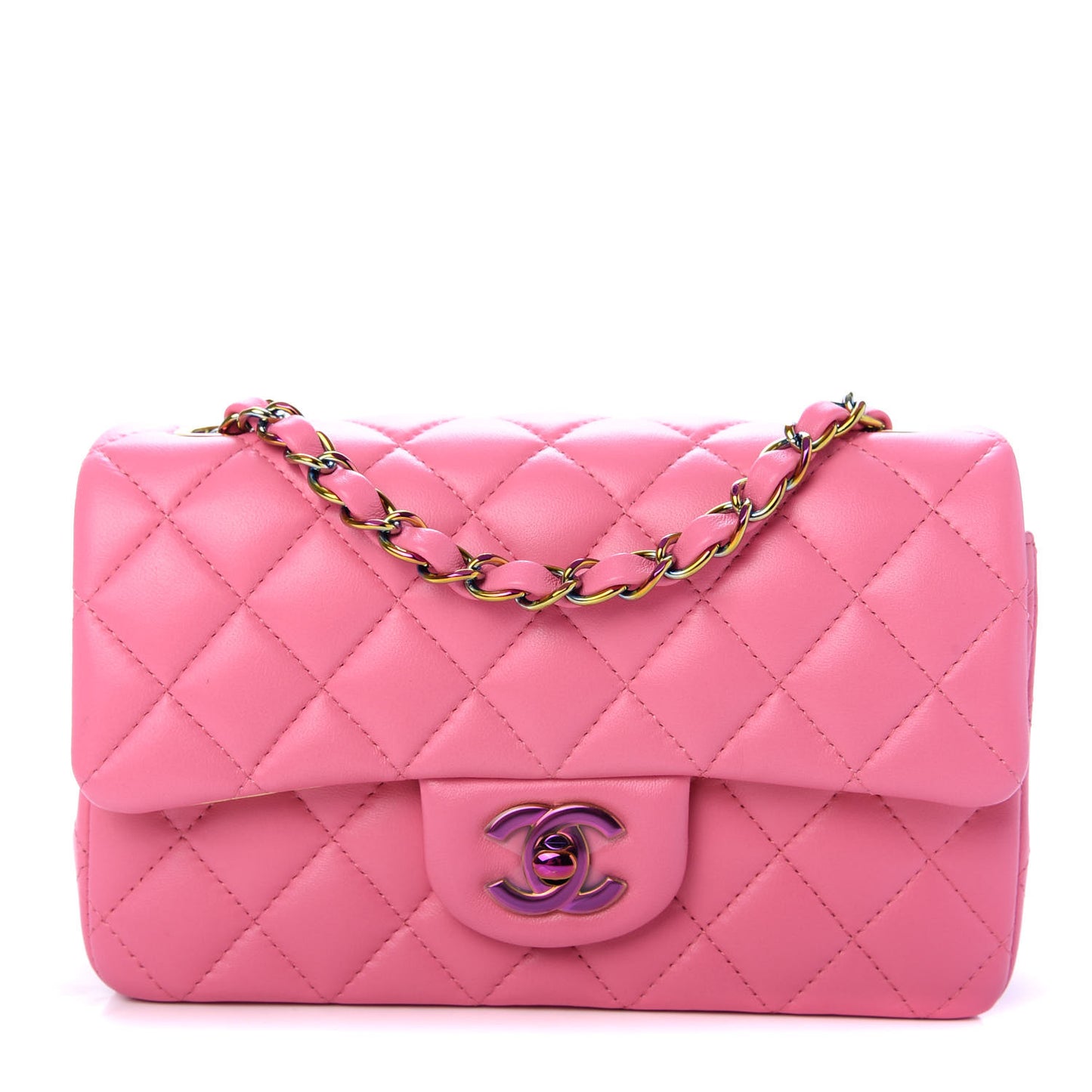 Lambskin Quilted Mini Rectangular Flap Pink Yellow