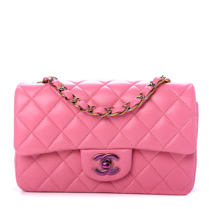 Chanel Lambskin Quilted Mini Rectangular Flap Pink Yellow 1 of 11