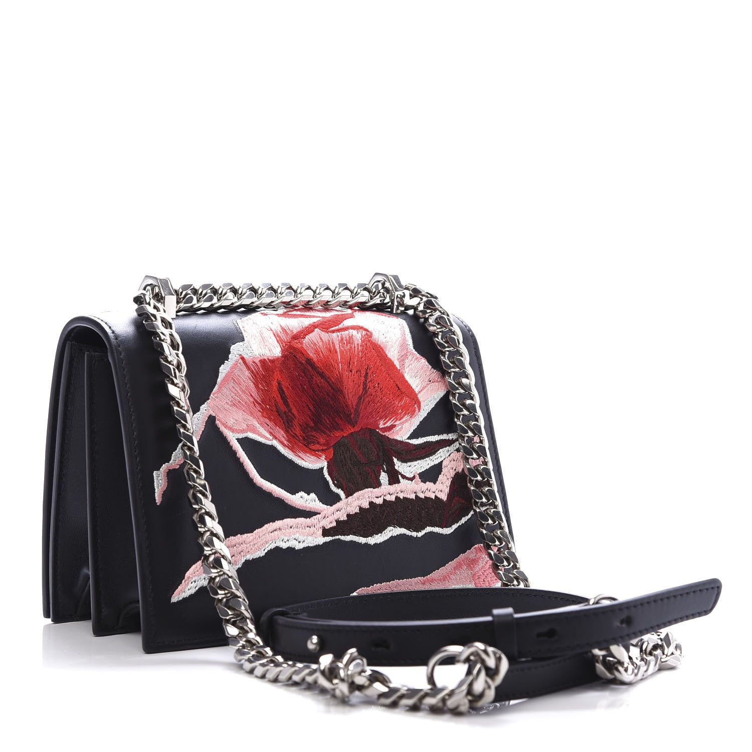 Alexander McQueen Calfskin Embroidered Knuckle Crossbody Black 3 of 10