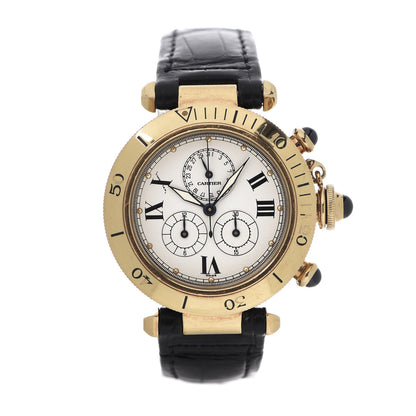 Cartier 18K Yellow Gold Alligator 35mm Pasha C Chronograph Quartz Watch 1 of 10