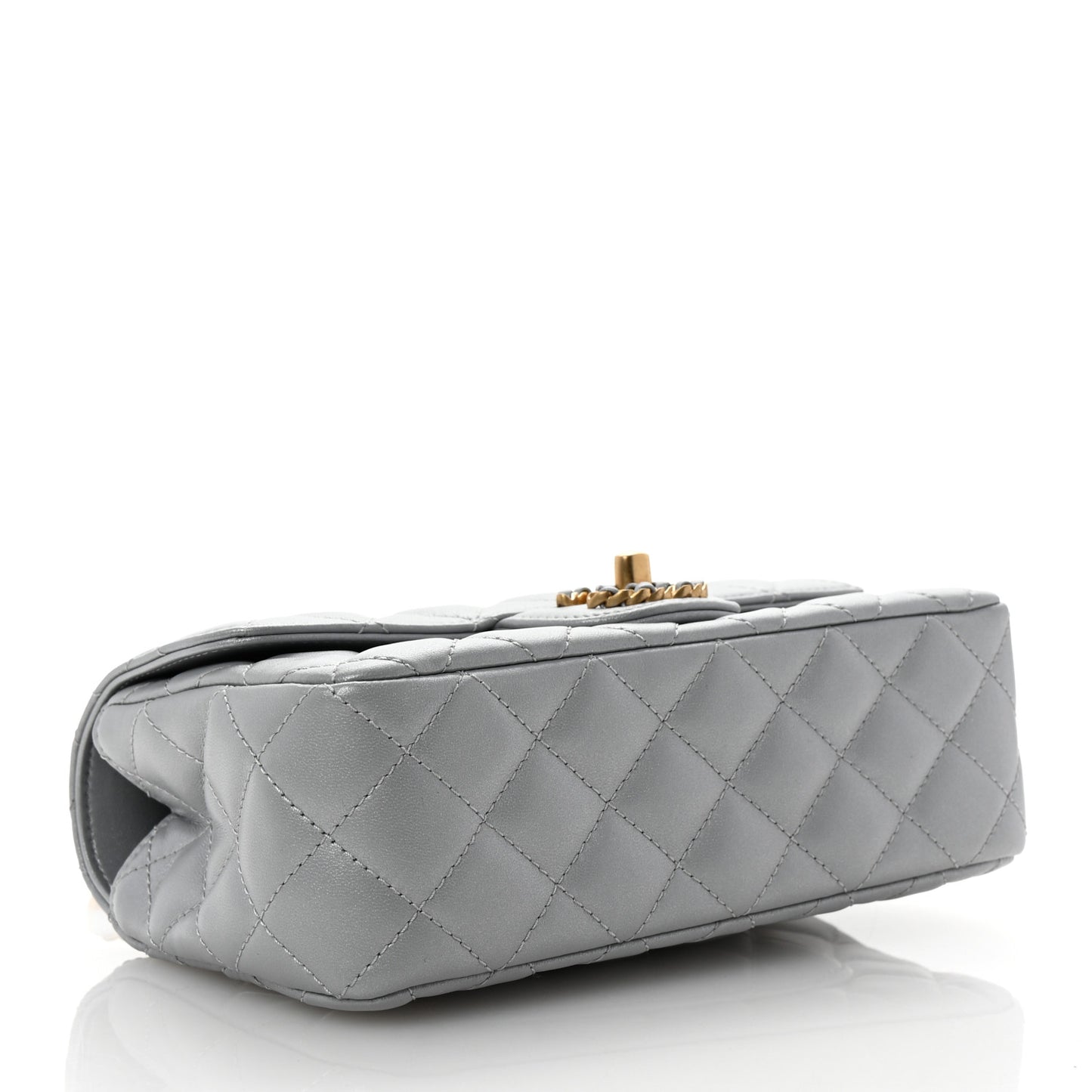 Metallic Lambskin Quilted Mini Strass On Top Flap Silvery