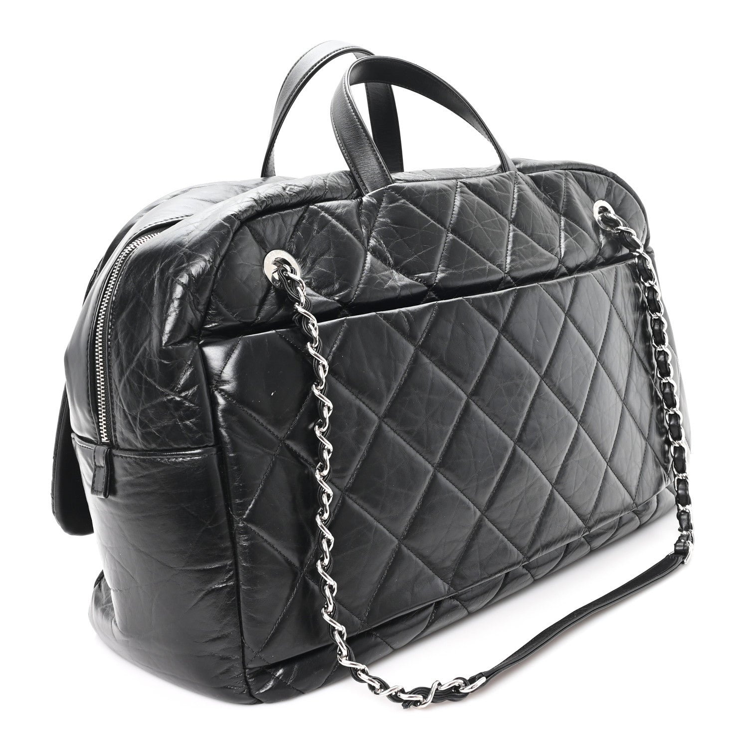 Chanel Aged Calfskin Quilted Large Express Bowling Bag Black 2 of 9