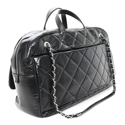 Chanel Aged Calfskin Quilted Large Express Bowling Bag Black 2 of 9