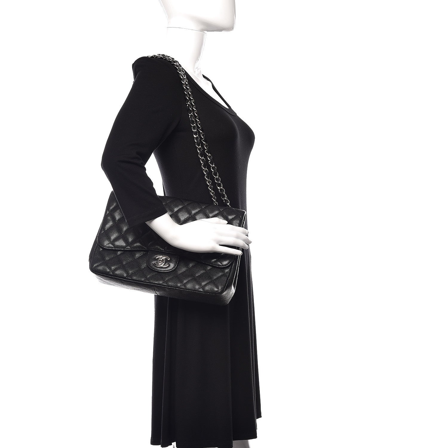 Chanel Caviar Quilted Jumbo Single Flap Black 3 of 12