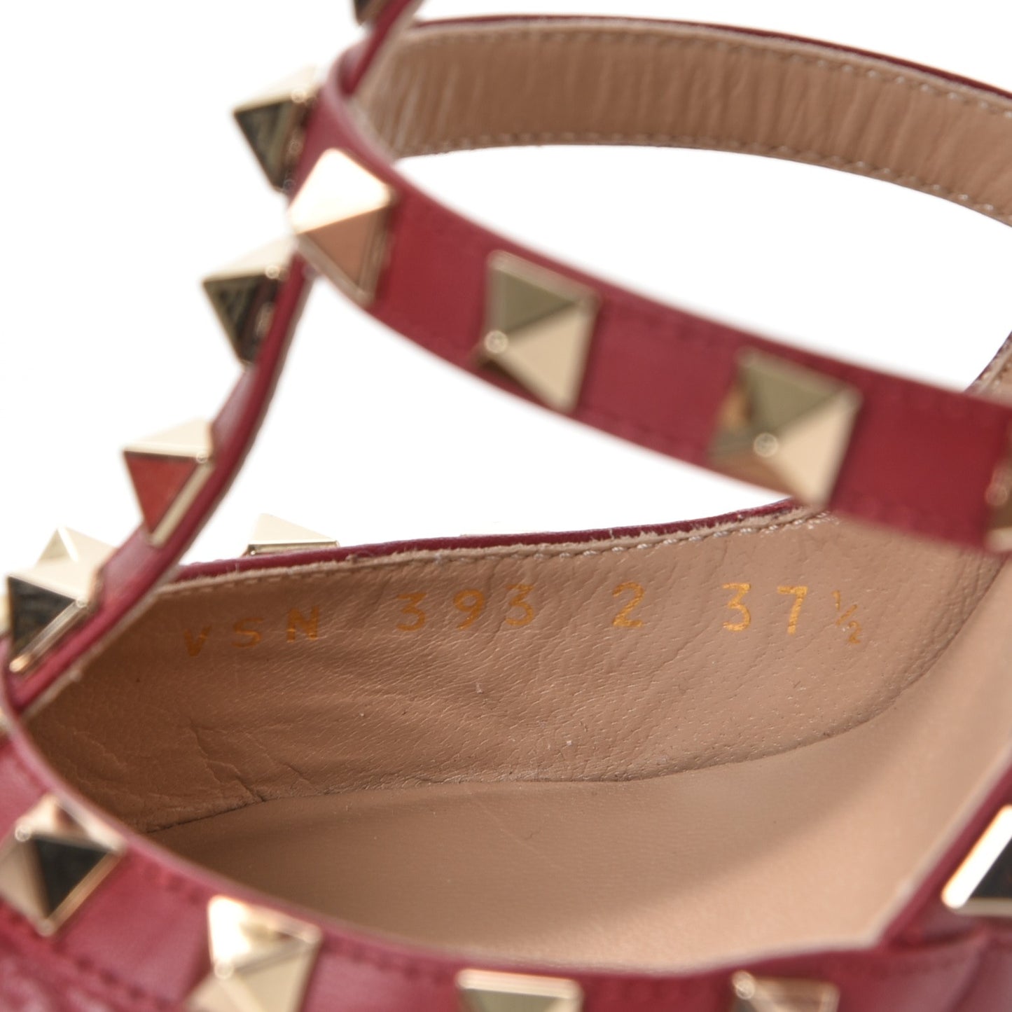 Pebbled Calfskin Rockstud Ankle Strap Pumps 37.5 Rubino