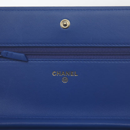 Chanel Lambskin Quilted Boy Wallet On Chain WOC Blue 6 of 9