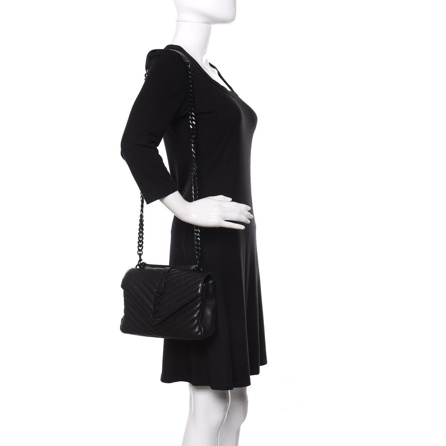 Sheepskin Matelasse Chevron Monogram Medium College Bag Black