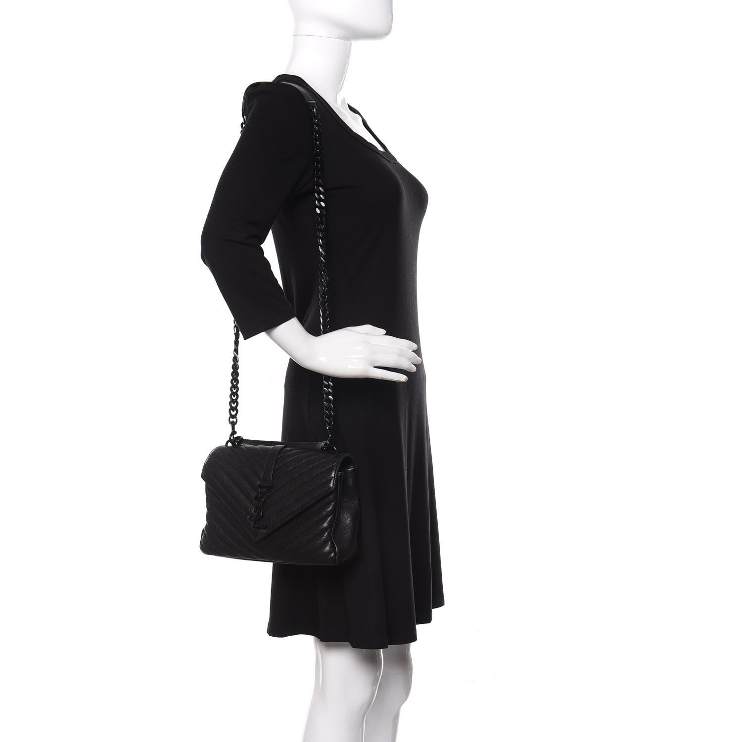 Saint Laurent Sheepskin Matelasse Chevron Monogram Medium College Bag Black 2 of 15