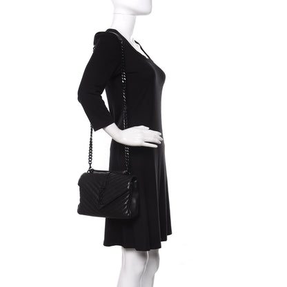 Saint Laurent Sheepskin Matelasse Chevron Monogram Medium College Bag Black 2 of 15