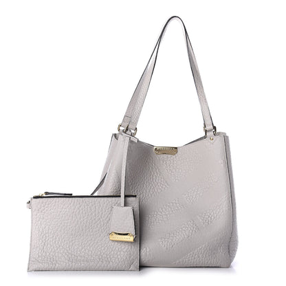 Burberry Signature Grain Calfskin Check Embossed Small Canterbury Tote Stone White 1 of 12