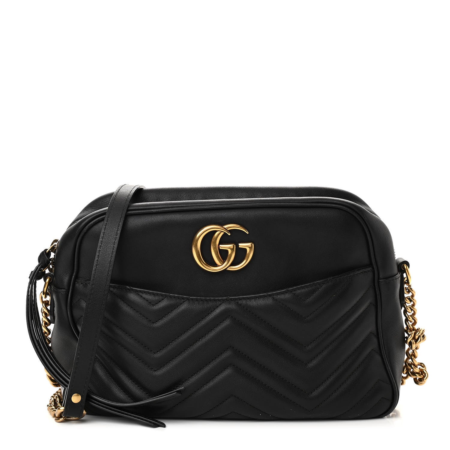Gucci Calfskin Matelasse Medium GG Marmont Chain Shoulder Bag Black 1 of 9