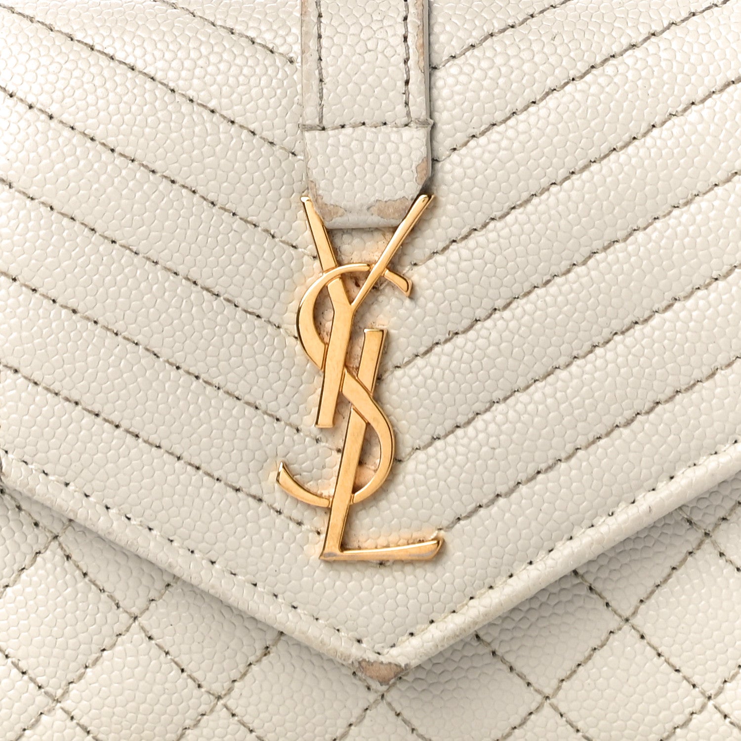Saint Laurent Grain De Poudre Textured Mixed Matelasse Triquilt Small Monogram Envelope Wallet Blanc Vintage 7 of 13