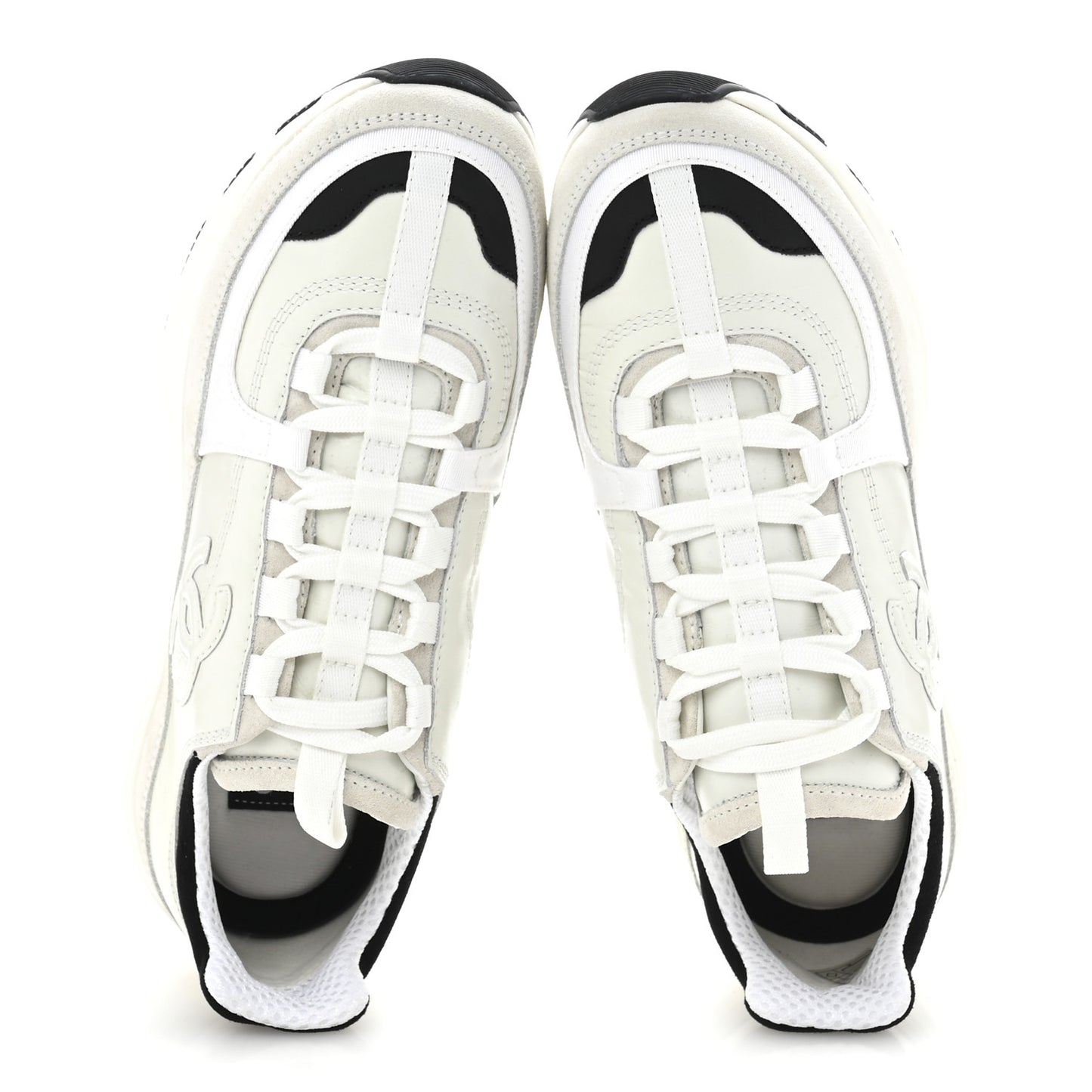 Suede Calfskin Womens CC Sneakers 37 White Black