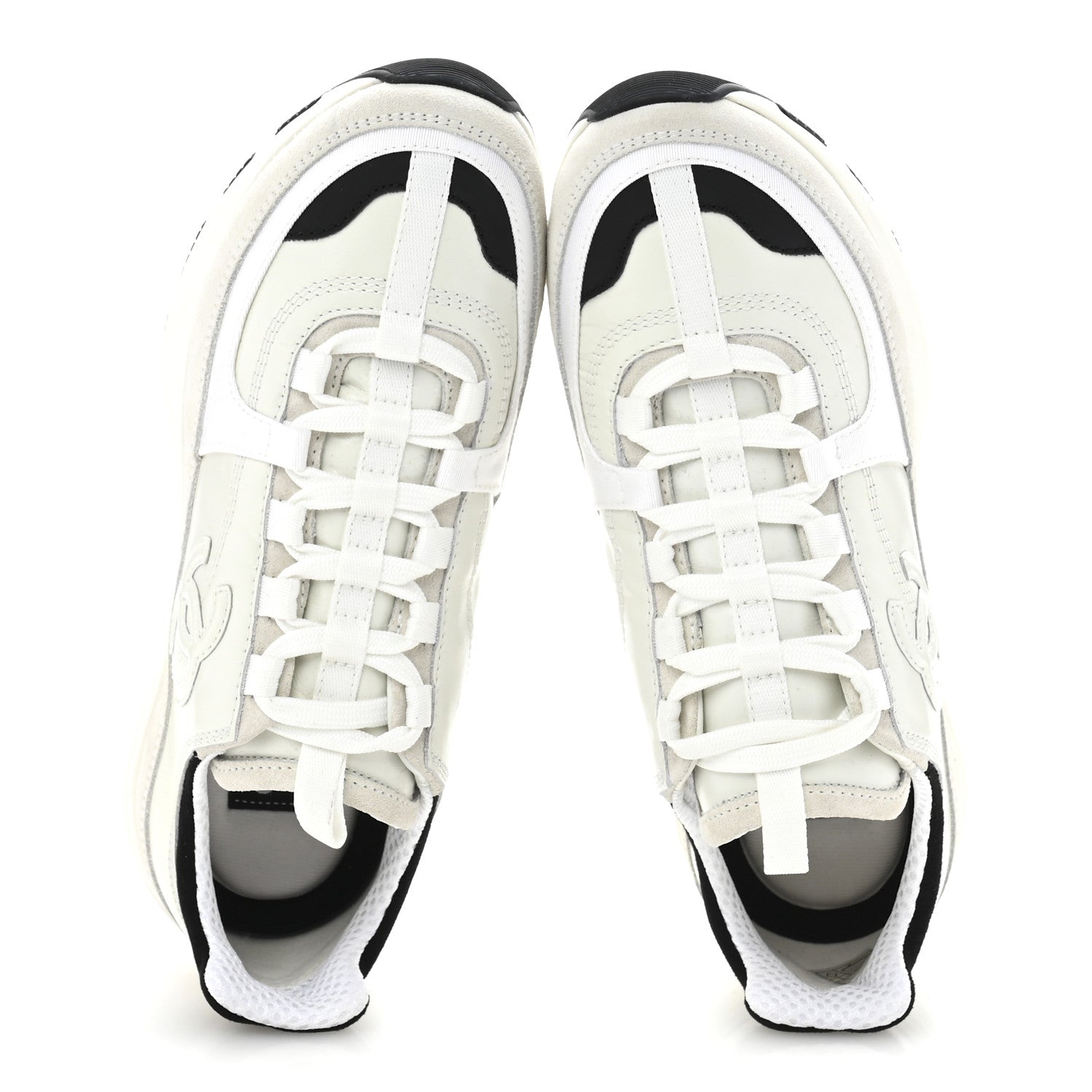 Chanel Suede Calfskin Womens CC Sneakers 37 White Black 2 of 9
