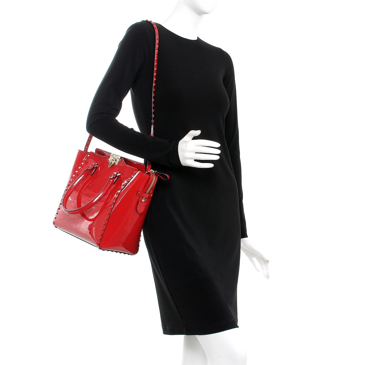 Valentino Garavani Patent Monochrome Rockstud Double Handle Tote Rosso Valentino 2 of 11