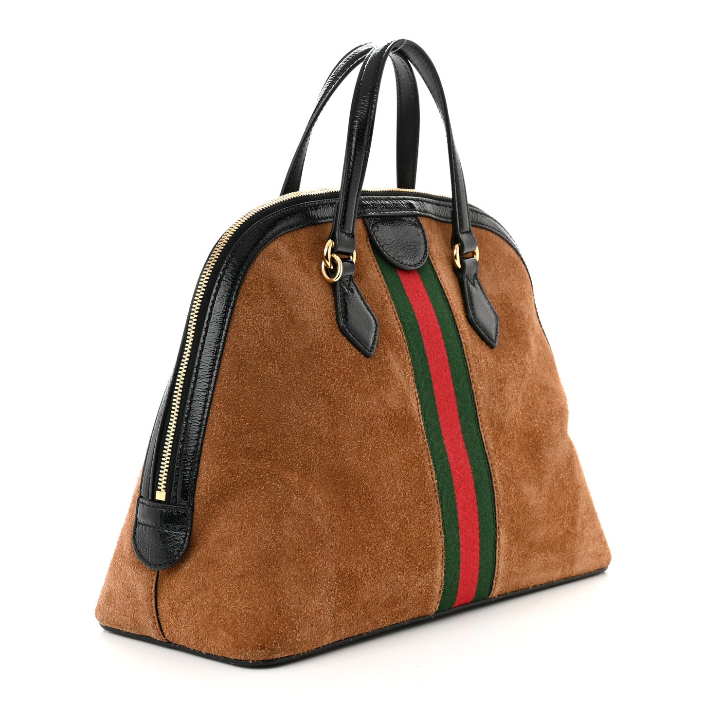 Suede Patent Web Medium Ophidia Top Handle Dome Bag Nocciola Black