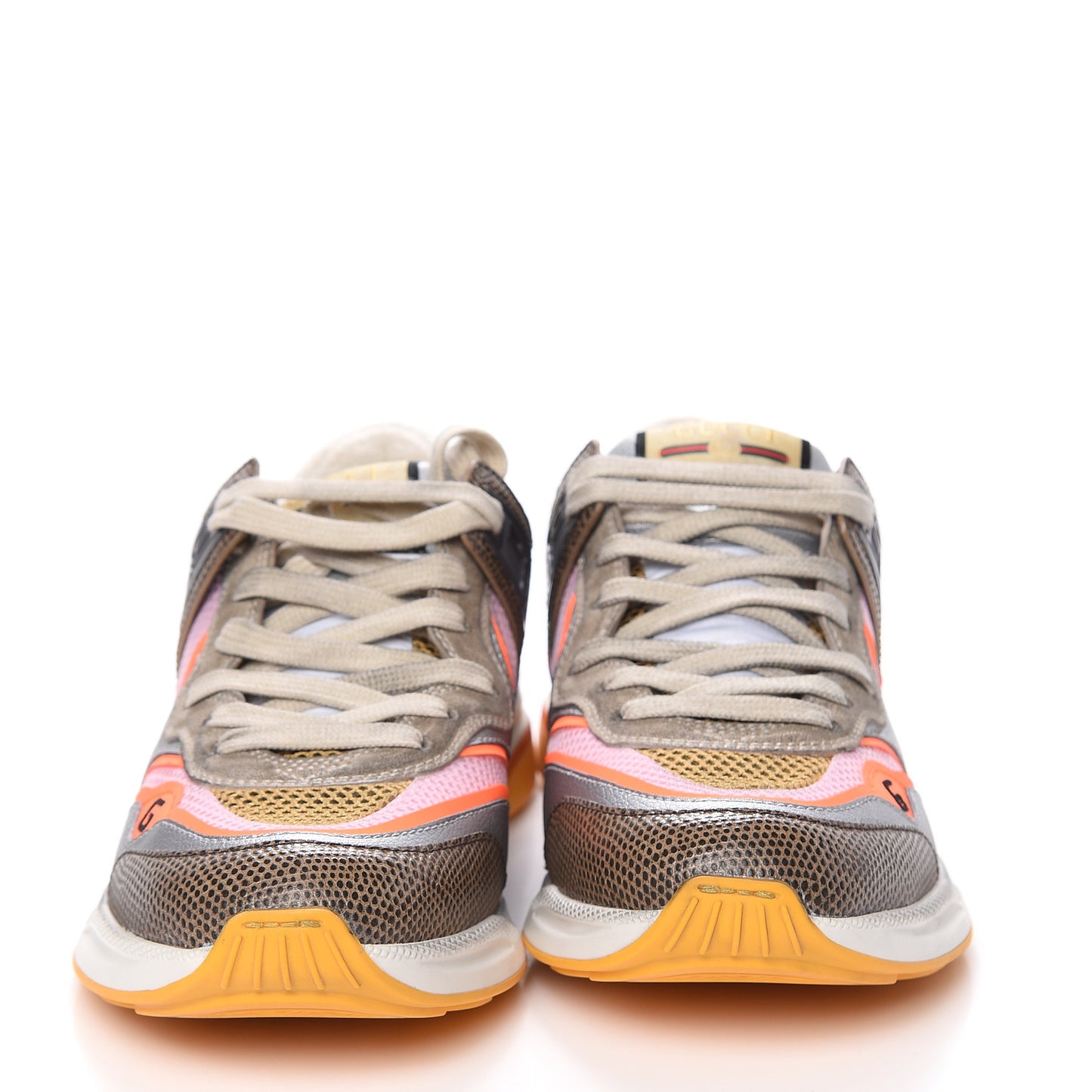 Calfskin Suede Mesh Lizard Embossed Womens Ultrapace Sneakers 40 Silver Anthracite Neon Orange