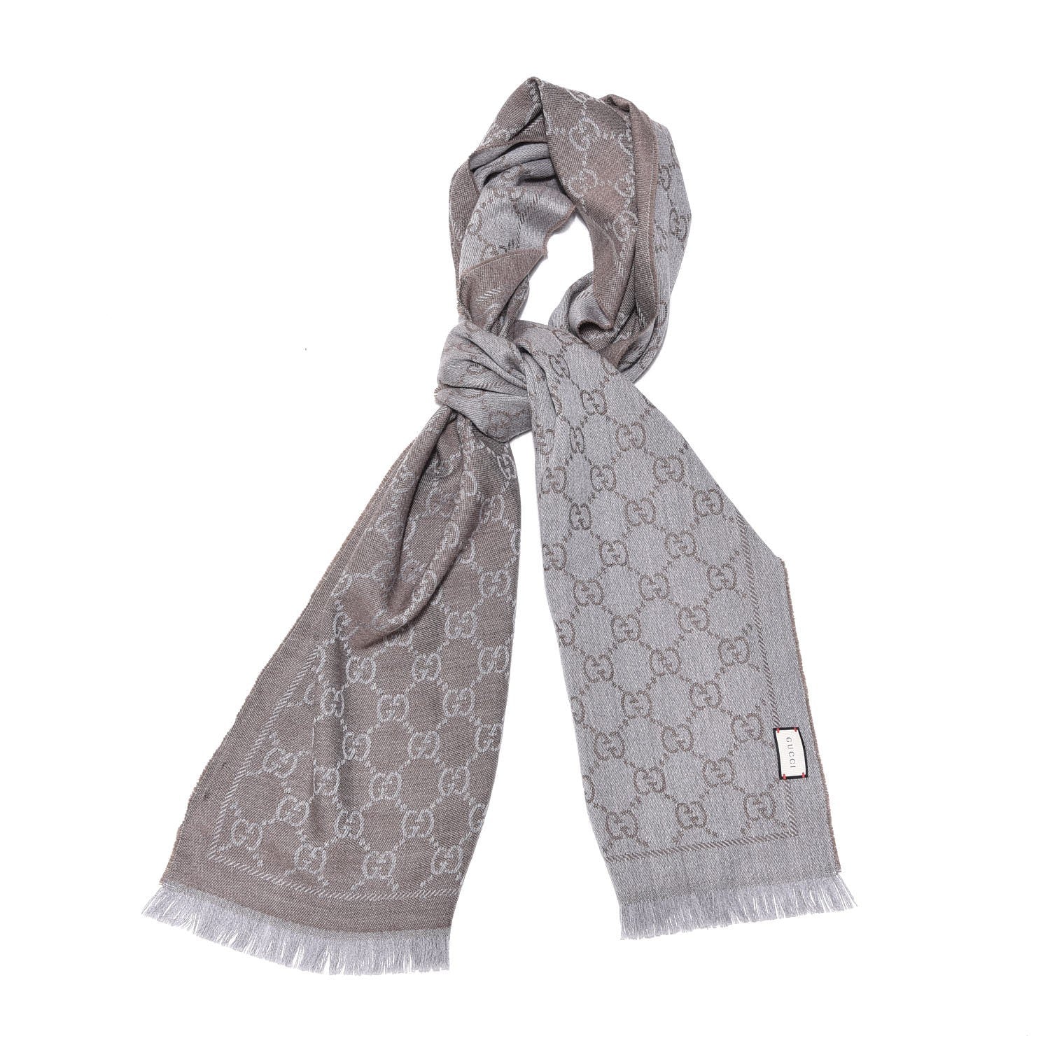 Gucci Wool Monogram Fringe Scarf Gray 1 of 5