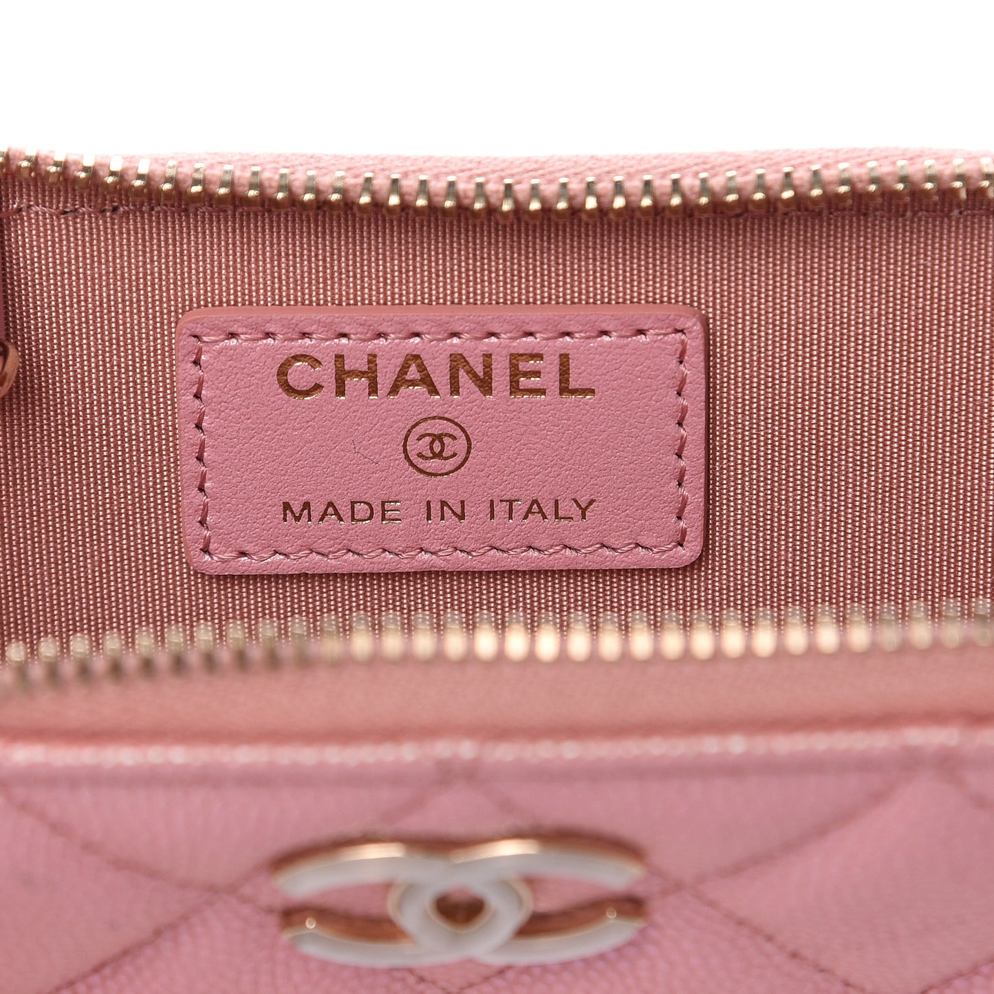 Iridescent Caviar Quilted Zipped Key Holder Case Rose Pink