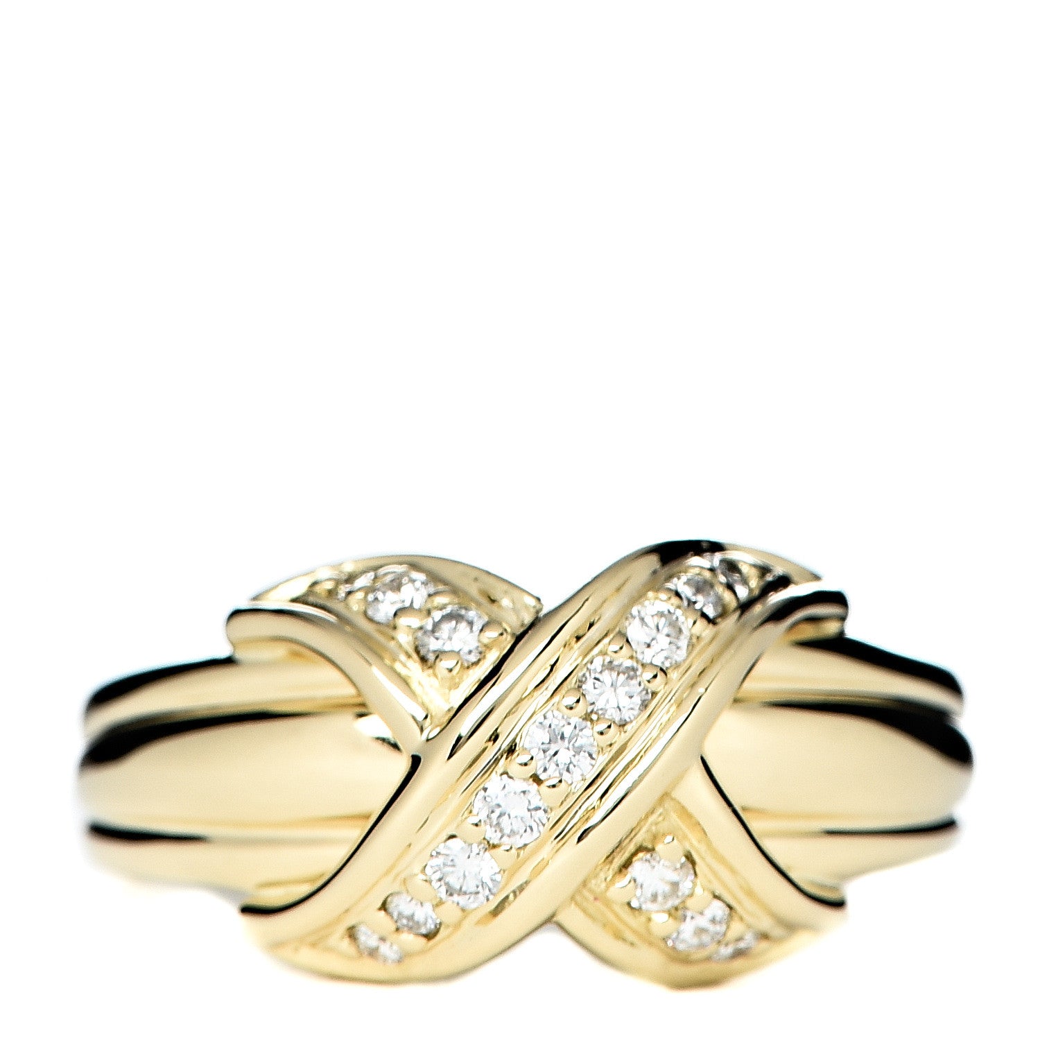 Tiffany 18K Yellow Gold Diamond Signature X Ring 50 5.25 1 of 6